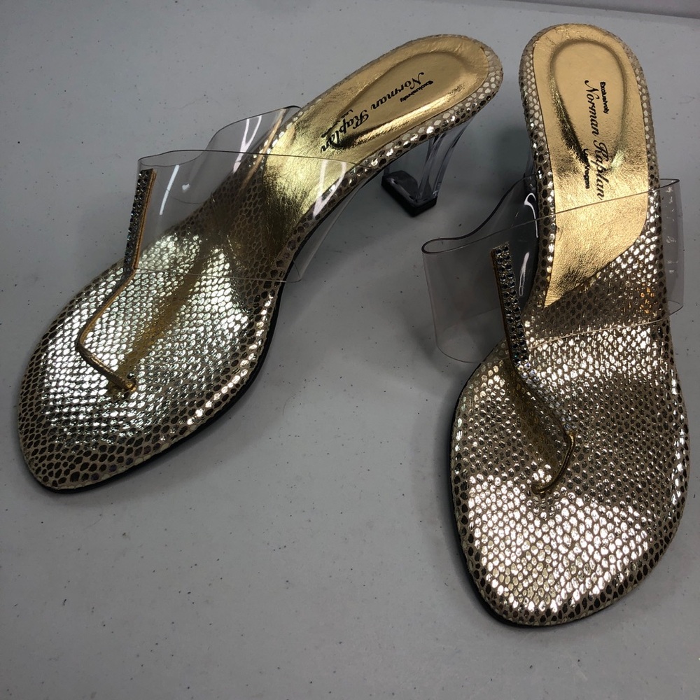 Vintage Norman Kaplan Clear Croc Gold Sandal Heel 9.5